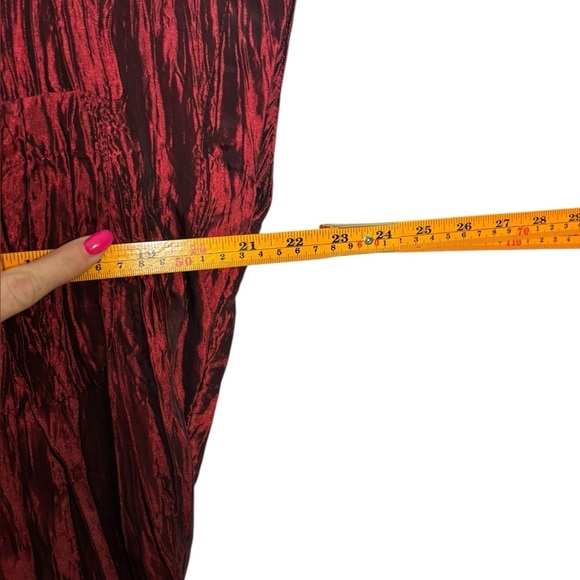 Izayla Wide Leg Short Sleeve Red Black Button Front Crinkle Tie Front Jumpsuit S - Picture 12 of 16